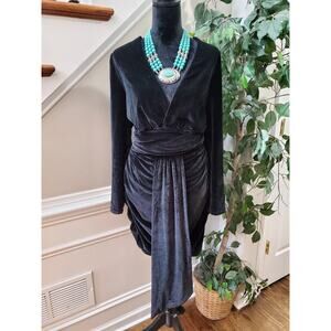 In The Style Women Black Polyester V-Neck Long Sleeve Knee Length Dress Size L